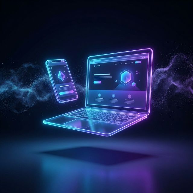Tela 3D flutuante com site profissional da FSN Projetos Web